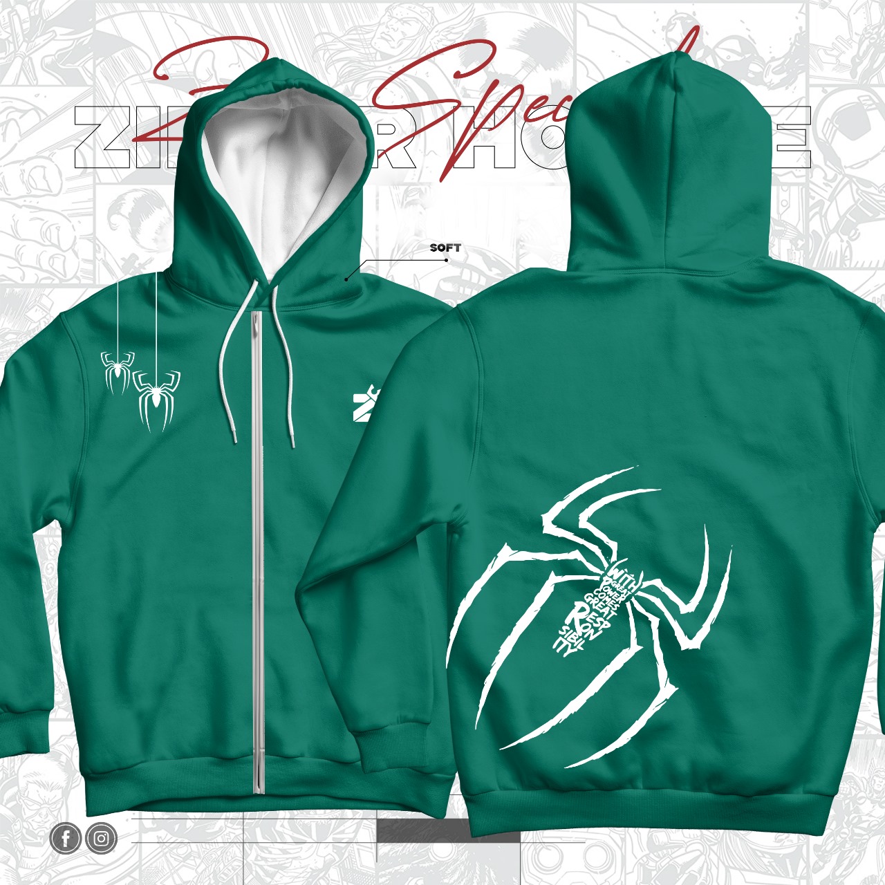 SPIDER ZIPPER HOODIE [GREEN]